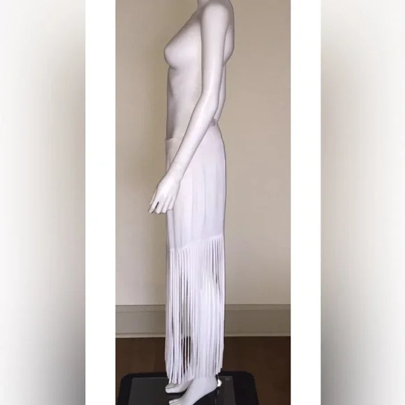 MONROW ShopBop white crepe fringe midi maxi boho beach festival skirt M - Picture 4 of 5